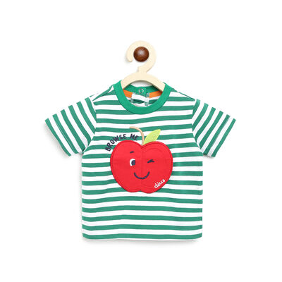 Boys White & Green Short Sleeve Knitted T-Shirt